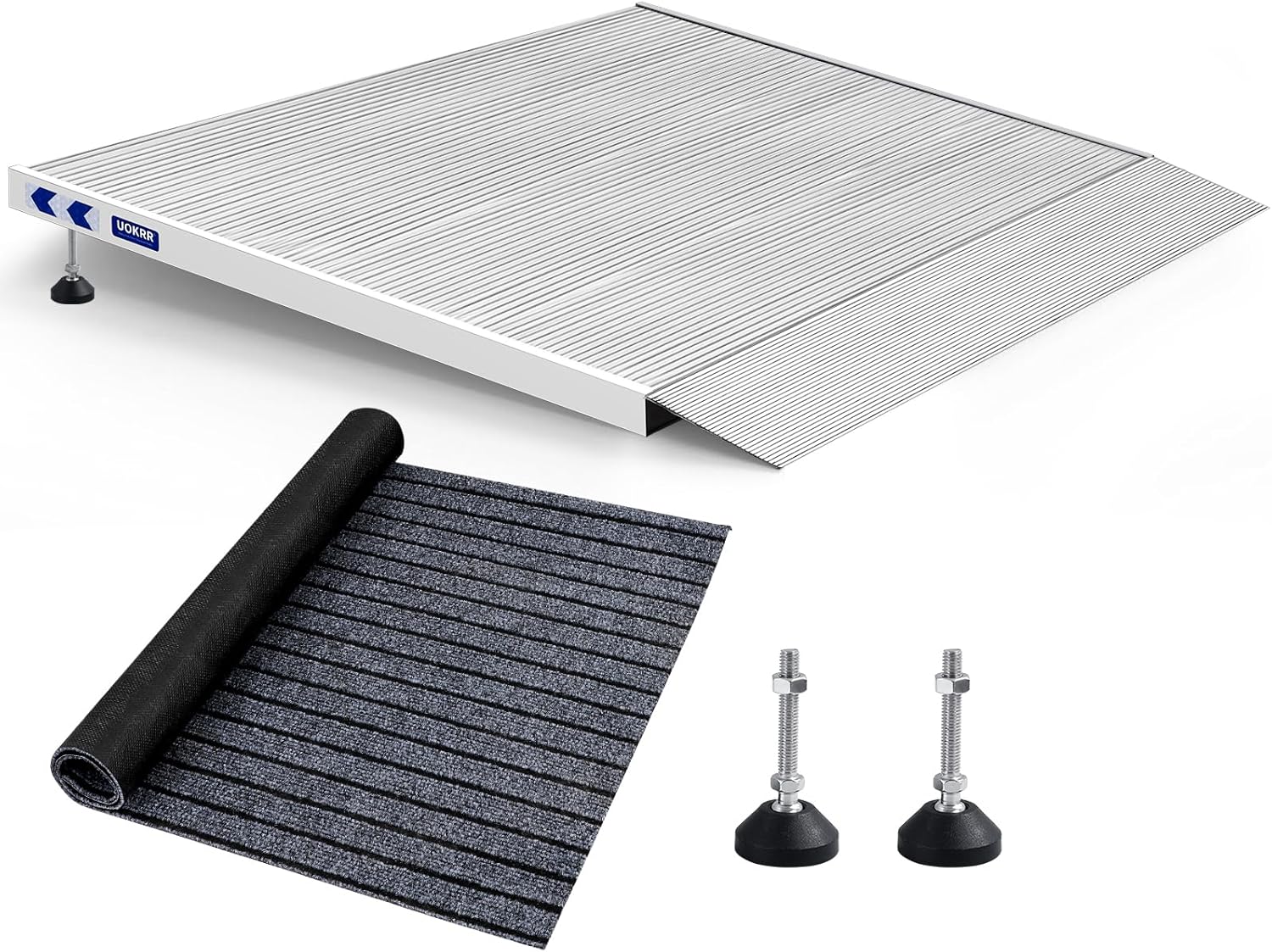 Threshold Ramp for Wheelchairs, 3.4-7.1" Rise and 36"×36" Platform Aluminum Wheelchair Ramp, Door Threshold Ramps with a Non-Slip Thick Door Mat