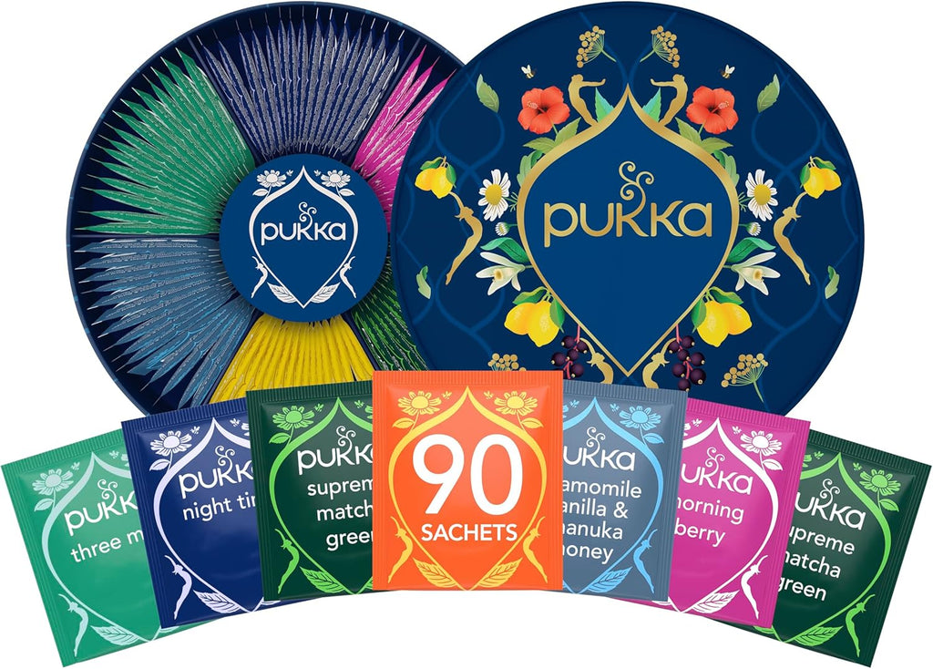 Pukka Luxury Herbal Tea Sampler Box, Organic Tea For Everyday Wellness, Ideal Gift Set for Special Occasions, Holidays, Birthdays & Anniversaries, 90 Teabags, 6 Premium Flavors, Caffeine Free