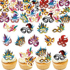 40PCS Edible Mardi Gras Cupcake Toppers Wafer Paper Masquerade Masks Cupcake Picks Edible Masquerade for Mardi Gras Party Baby Shower Birthday Party Cake Decorations Supplies