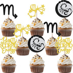 24Pcs Big Scorpio Energy Cupcake Toppers - Scorpio Season Birthday Decorations - October/November Horoscope Scorpio Birthday Pary Decorations Black Gold & Silver