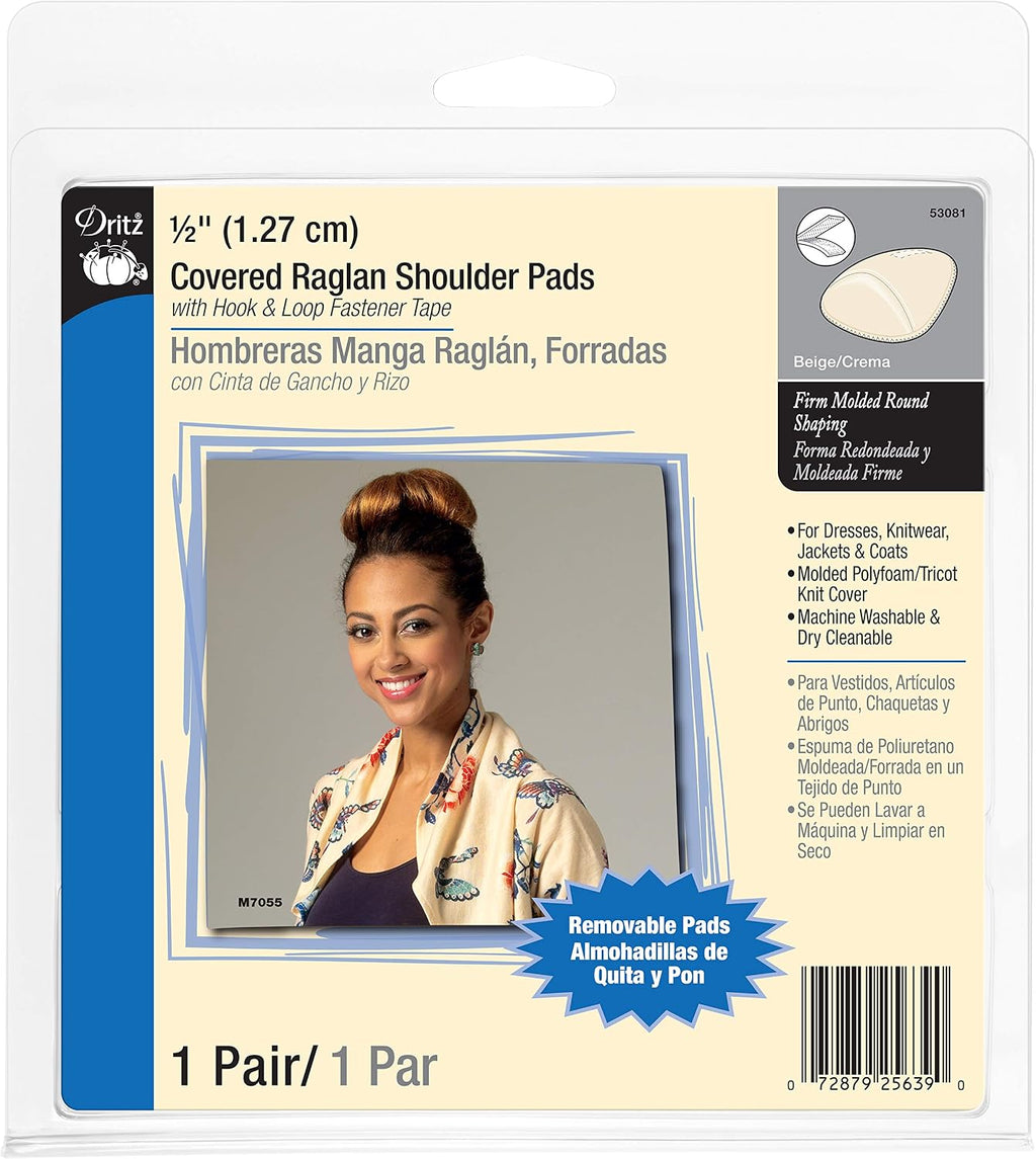 Dritz 1/2" Covered Raglan Shoulder Pads, 1 Pair, Beige