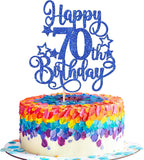 1 PCS Happy 70th Birthday Cake Topper Glitter Cheers to 70 Years Birthday Cake Pick Hello 70 Fabulous Cake Decoration for Happy 70th Birthday Anniversary Party Decorations Supplies Blue