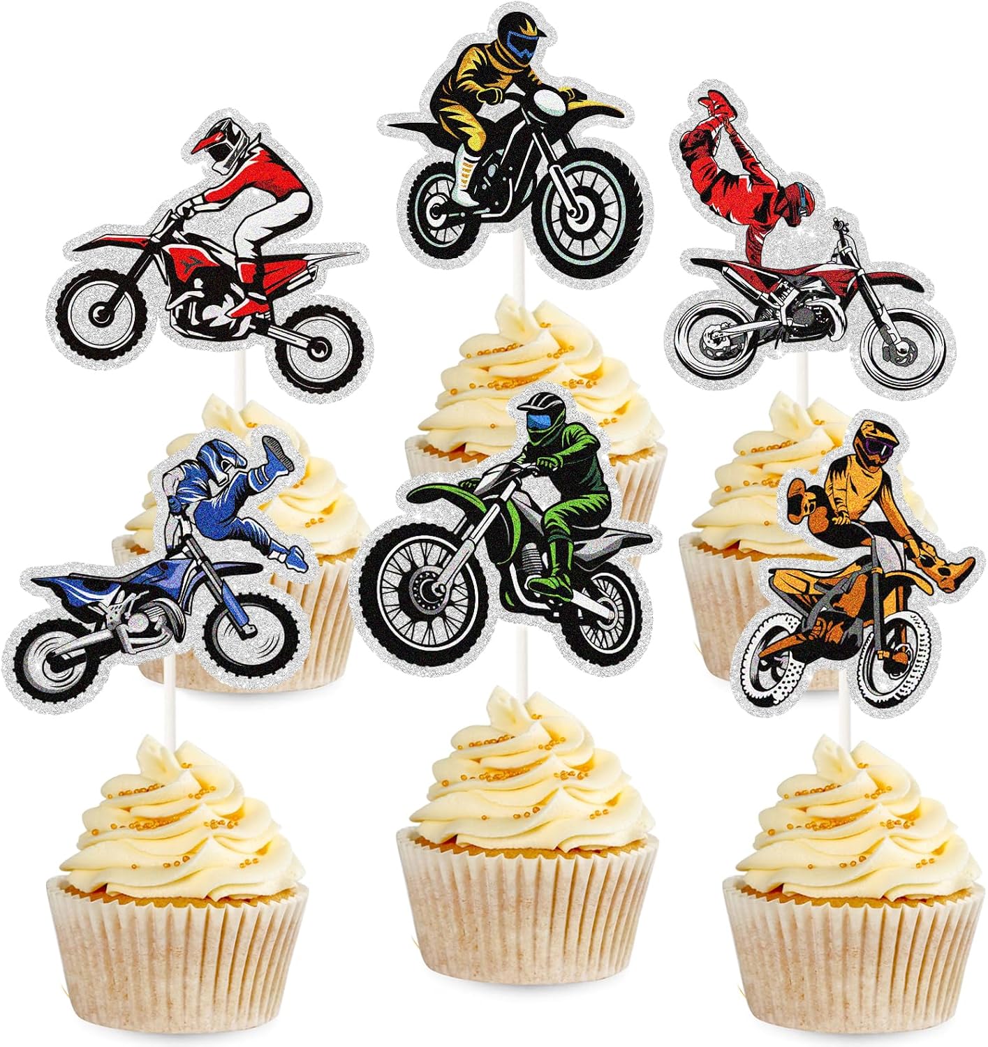 18pcs Dirt Bike Cupcake Toppers,Motocross Motorcycle Racing Car Cupcake Picks, Extreme Sports Racing Themed Birthday Party Decorations