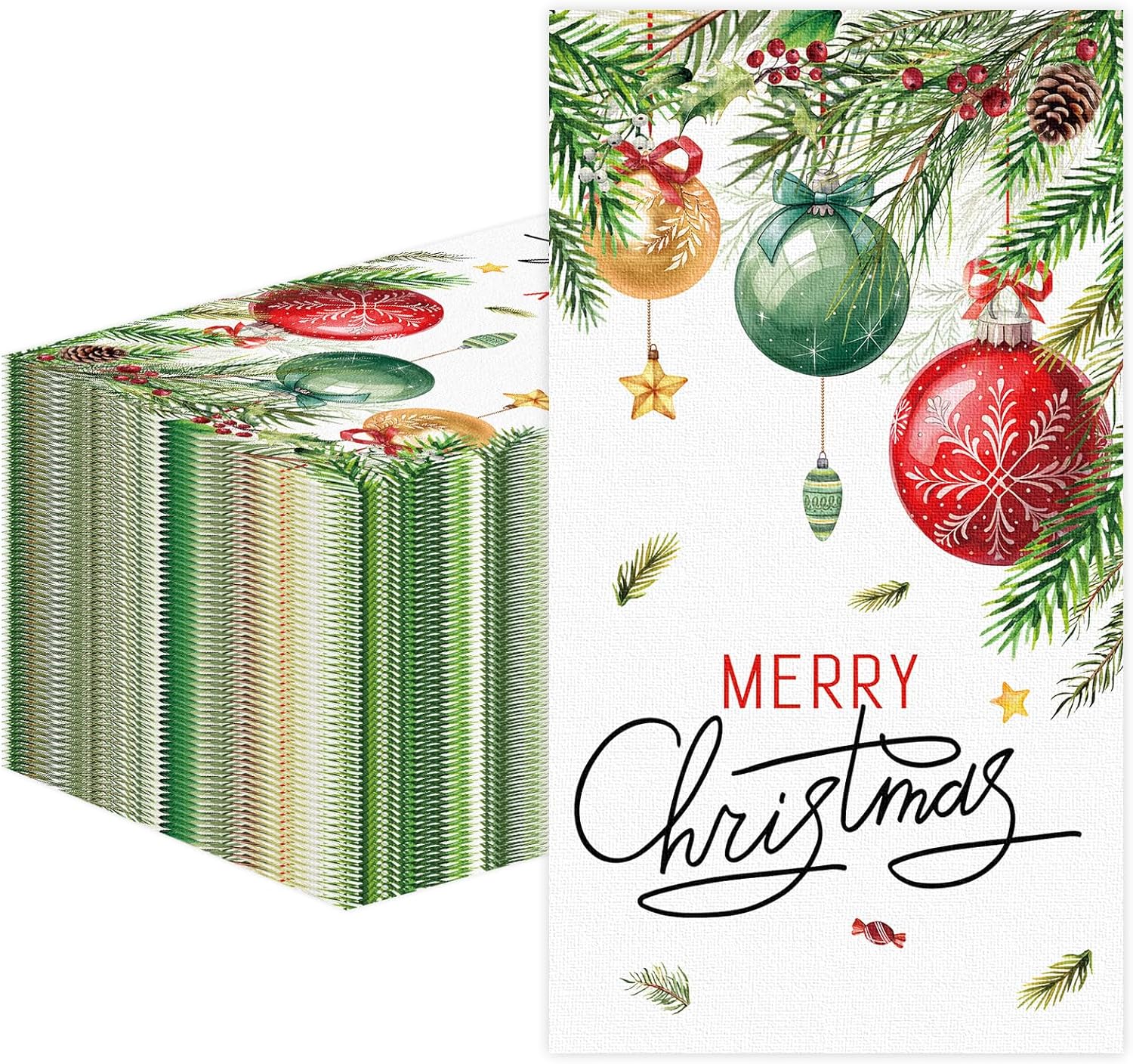 100 PCS Christmas Paper Napkins, Disposable Xmas Ornament Bathroom Guest Hand Towels Holiday Dinner Napkins Decorative for Winter Kitchen Birthday Wedding Decoration (Christmas)