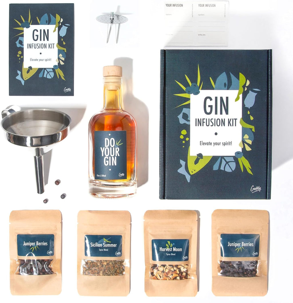 Gin Infusion Kit by Craftly | Natural Botanicals for Homemade Cocktails | Cocktail Making Kit | Birthday Gifts for Him & Her | Gifts for Men & Women | Includes Spices & Bottle