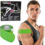 THERABAND Kinesiology Tape, Green/Yellow, 1 Roll, with XactStretch Indicators, Long-Lasting Athletic Tape for Shoulder, Back & Knee, Latex-Free & Water Resistant for Men and Women, Pre-Cut