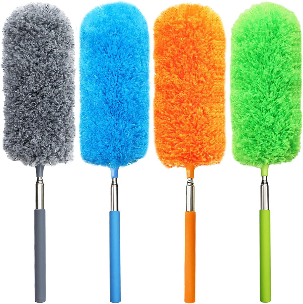 4 Pack Small Microfiber Feather Duster, with 13" to 30" Extendable Pole, Microfiber Head, Cleaning Tool for Cleaning Office, Car, Computer, Furniture, Sofa (Orange/Blue/Green/Gray)