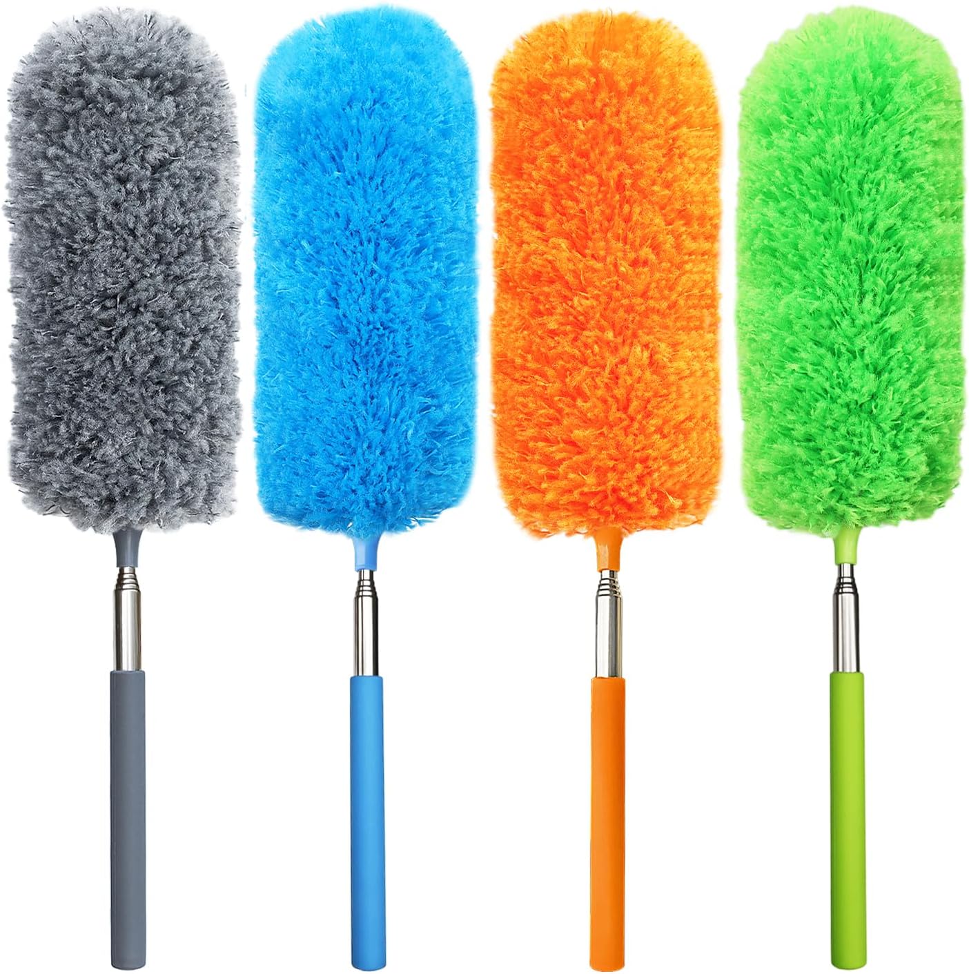 4 Pack Small Microfiber Feather Duster, with 13" to 30" Extendable Pole, Microfiber Head, Cleaning Tool for Cleaning Office, Car, Computer, Furniture, Sofa (Orange/Blue/Green/Gray)