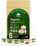 Zaffrus - Certified Organic Premium Saffron Powder for Cooking Saffron Rice, Paella, Risotto, Soup, Desserts & Herbal Teas. Pack of 6 (.75 gram/ .026 Oz)