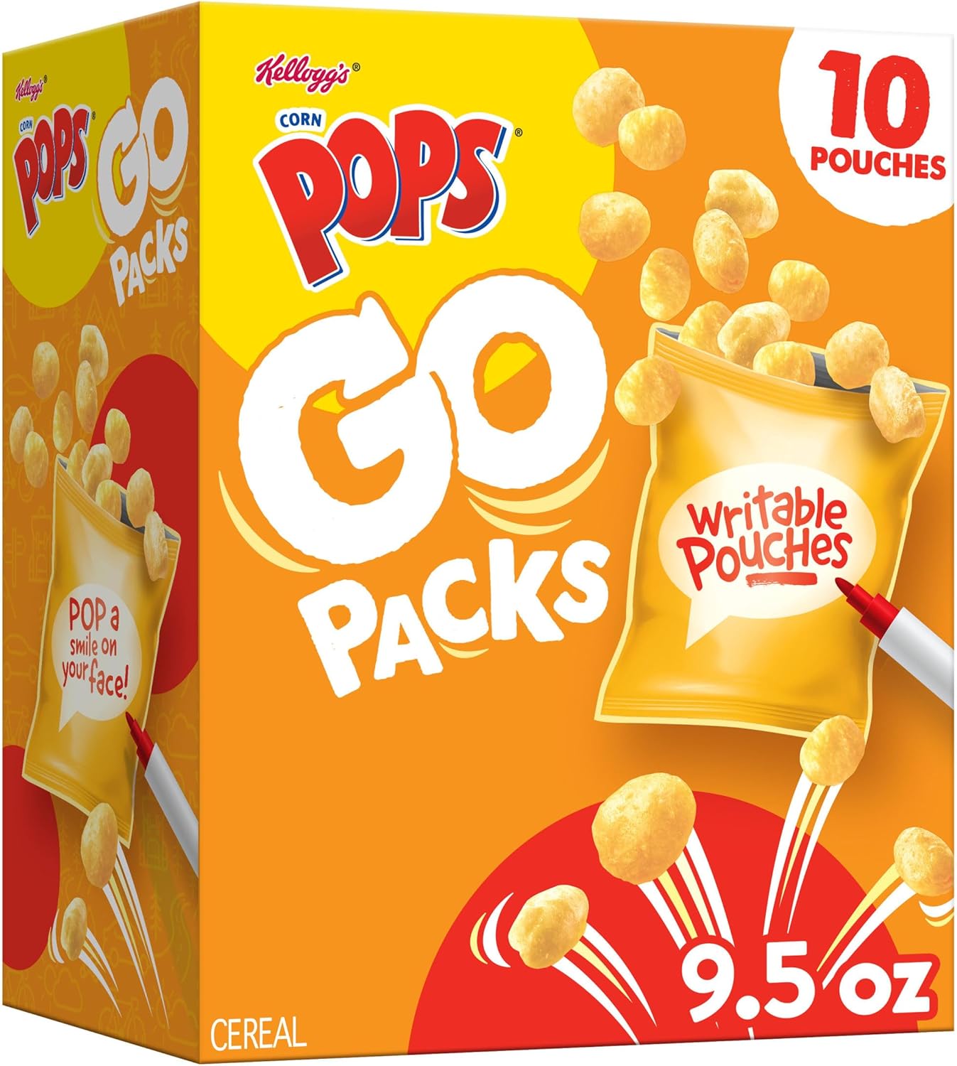 Kellogg's Corn Pops Go Packs Cereal, Kids Snacks, Lunch Snacks, Original, 9.5oz Box (10 Pouches)