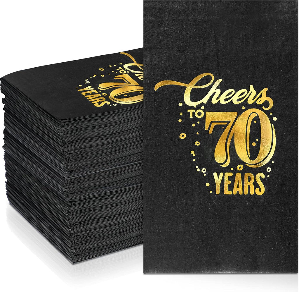 200 Pcs 50th/60th/70th Birthday Napkins Cheer to 50/60/70 Years Disposable Black and Gold Dinner Party Napkin for Men Women Anniversary Decoration(70th Birthday)