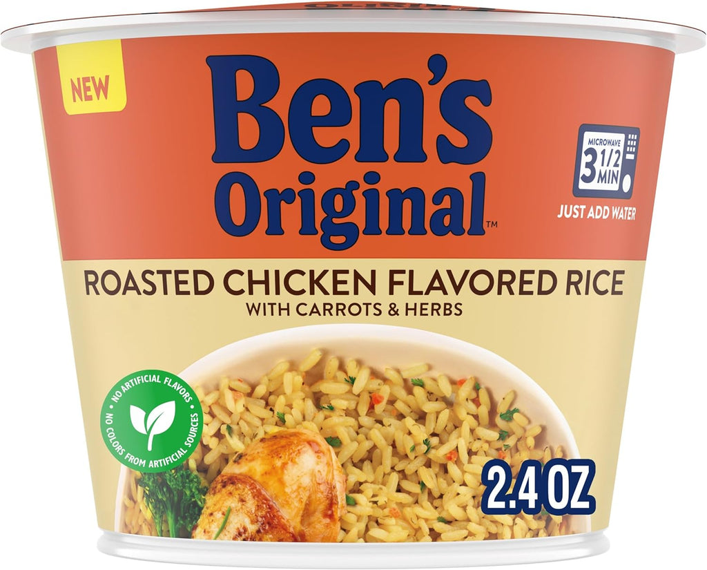 BEN'S ORIGINAL Roasted Chicken Flavored Rice Single Serve Cup, Snack or Side, Microwave in 3.5 Minutes, 2.4 oz (Pack of 8)