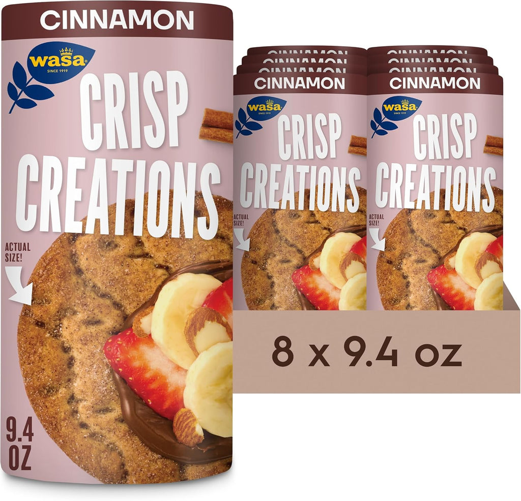 Wasa Cinnamon Crisp Creations, 9.4 oz. (Pack of 8), Large Round Toppable Crackers for Snacking and More, Wholesome Oven Baked Crackers With a Hearty Crunch