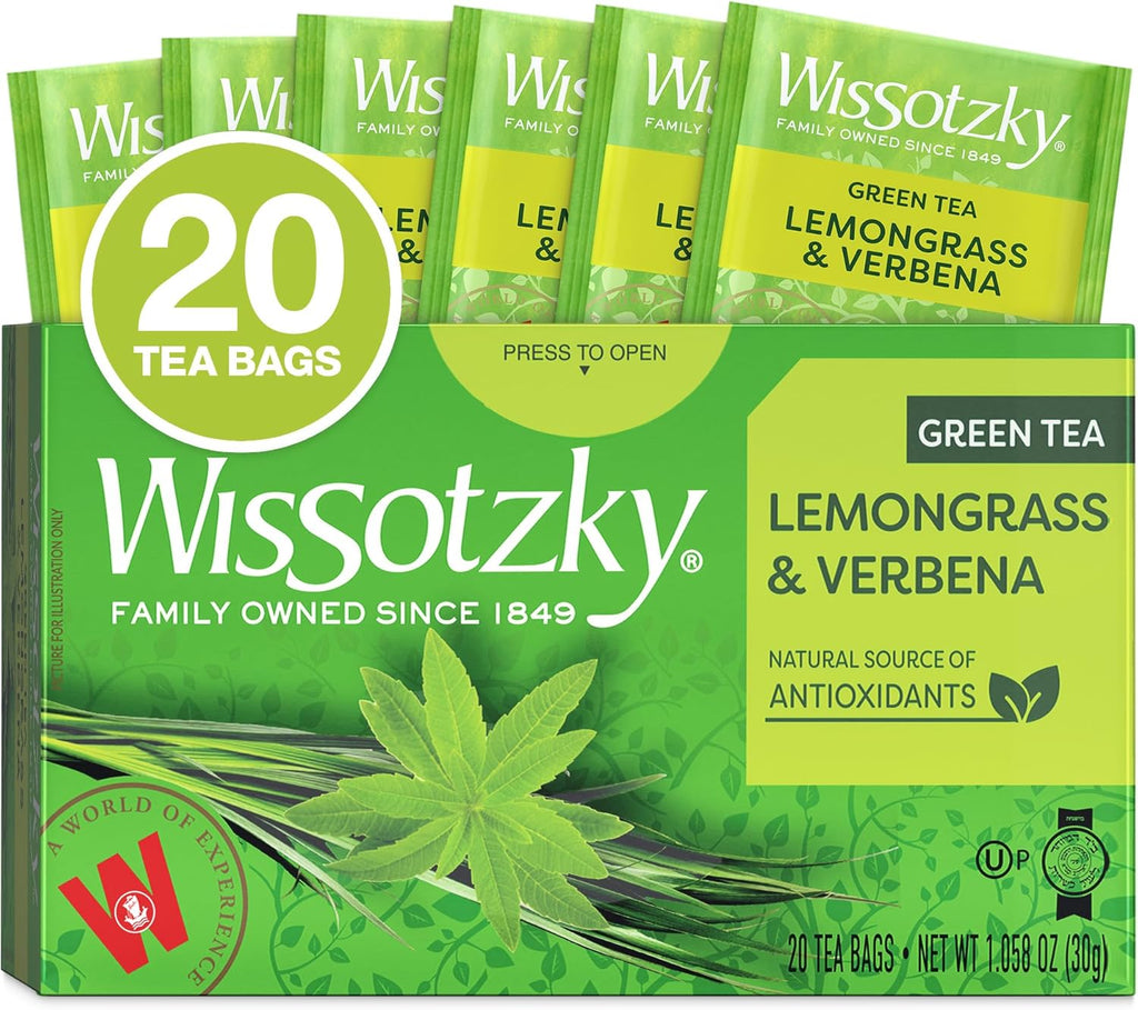 Wissotzky Lemongrass & Verbena Green Tea, 20 Tea Bags | Soothing Aroma | Antioxidant Rich | Refreshing Green Tea Bags