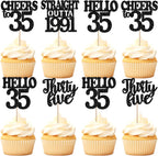 36Pcs Happy 35th Birthday Cupcake Toppers Black Thirty Five Straight Outta 1991 Cupcake Picks Hello 35 Cheers to 35 Years Birthday Cake Decorations for 35th Birthday Anniversary Party Decor Supplies