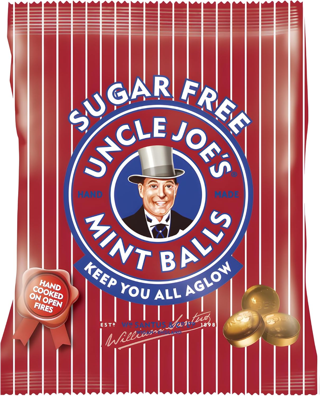 Uncle Joe’s Sugar Free Mint Balls 60g (2.1 Oz) | Handmade Vegan British Candy | Real Peppermint Oil Mints Individually Wrapped Hard Candy | English Breath Mints Gift & After Dinner Treat from UK