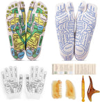 Reflexology Socks Set with Gloves Tools, 2 Pairs Chiro Acupressure Acupuncture Trigger Point 4pcs Massage Tool Gua Sha Foot Hands Head Pain Relief Acupoint Birthday Gifts for Women E