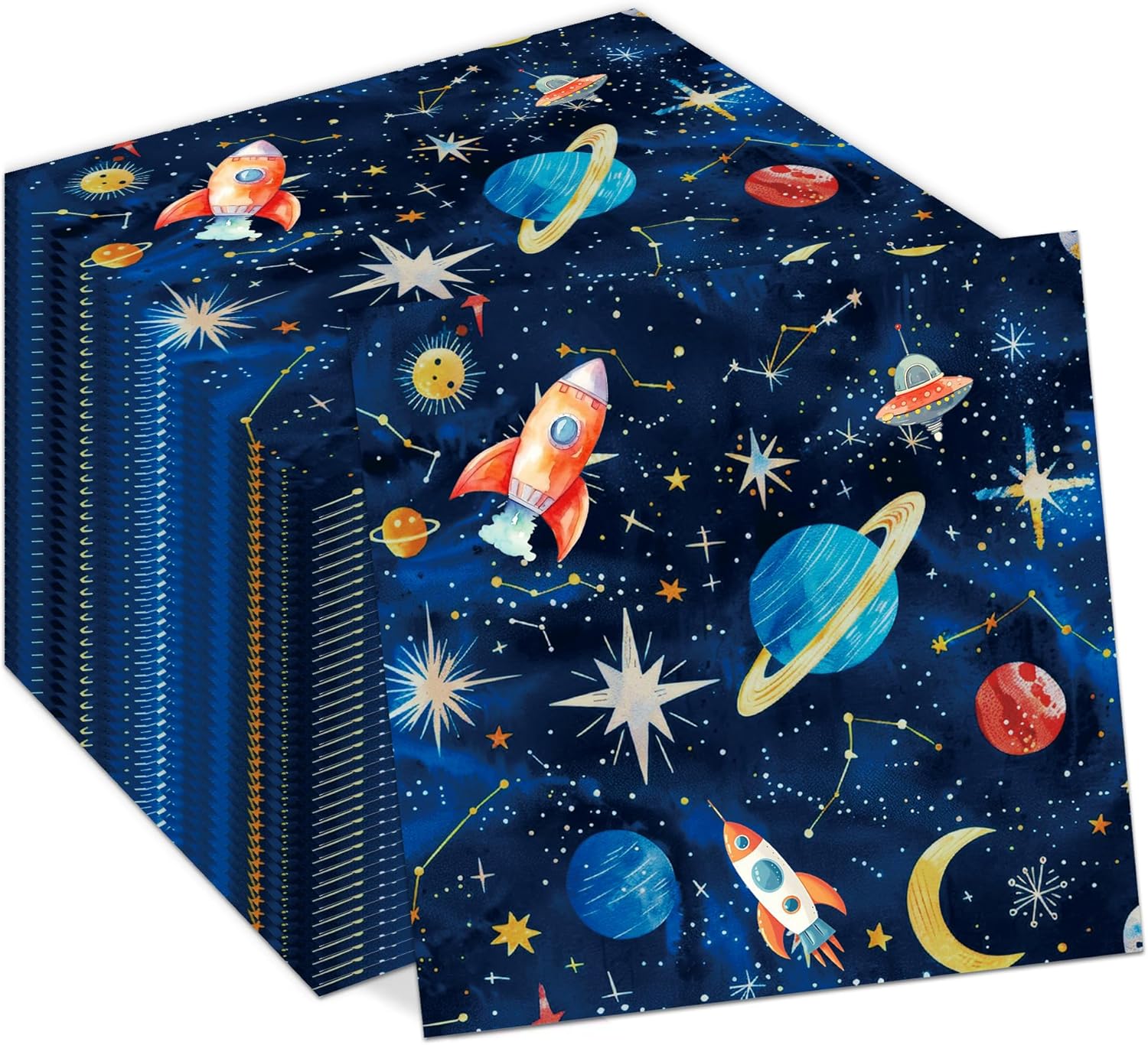 Outer Space Party Napkins, 40PCS Outer Space Napkins Disposable, Astronaut Partys Supplies Birthday Decorations, Rocket Ship Party Dinner Paper Napkins for Wedding, Theme Partys, Birthday, 6.5" x 6.5"