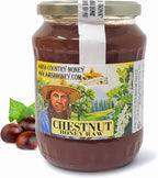 Goshen Amish Country Extremely Raw Chestnut Honey - Unfiltered, Unprocessed, Pure & Natural - Harvested in the USA - Rich Flavor for Tea, Cooking, Wellbeing - Kosher Certified - 32oz Glass Jar