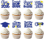8th Grade Graduation Cupcake Toppers Decorations, 40PCS Class of 2026 Congrats 8th Grade Glittery Cupcake Picks with Grad Cap Diploma, Next Stop High School Cupcake Party Decor (Blue Gold)