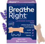 Breathe Right Nasal Strips Lavender Scent Extra Strength Tan Nasal Strips Help Stop Snoring Drug-Free Snoring Solution & Nasal Congestion Relief Caused By Colds & Allergies 26ct (packaging may vary)