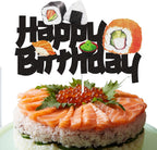 Sushi Happy Birthday Cake Topper Black Glitter Baby Shower Cake Decoration Sushi Themed Party Supplies