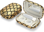 Muf Fish Scale Contact Lens Case,Portable Contact Lens Travel Kit with Mirror,Container,Tweezer,Contact Lens Solution Bottle,Compact Soak Storage Kit for Travel Outdoors Daily Use,Golden Sparkles