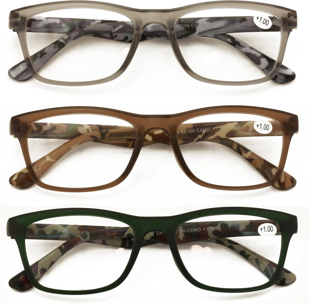 V.W.E. 3 Pairs Comfortable Simple Reading Glasses - Clear Lens Readers - Spring Hinge