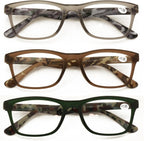 V.W.E. 3 Pairs Comfortable Simple Reading Glasses - Clear Lens Readers - Spring Hinge