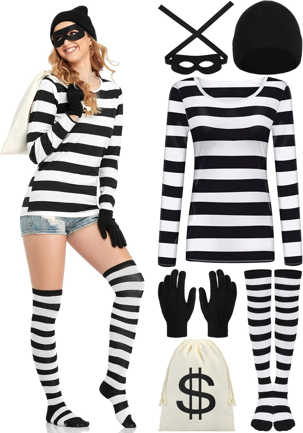 URATOT Women's Robber Costume Set Cosplay Thief Accessories for Halloween Party