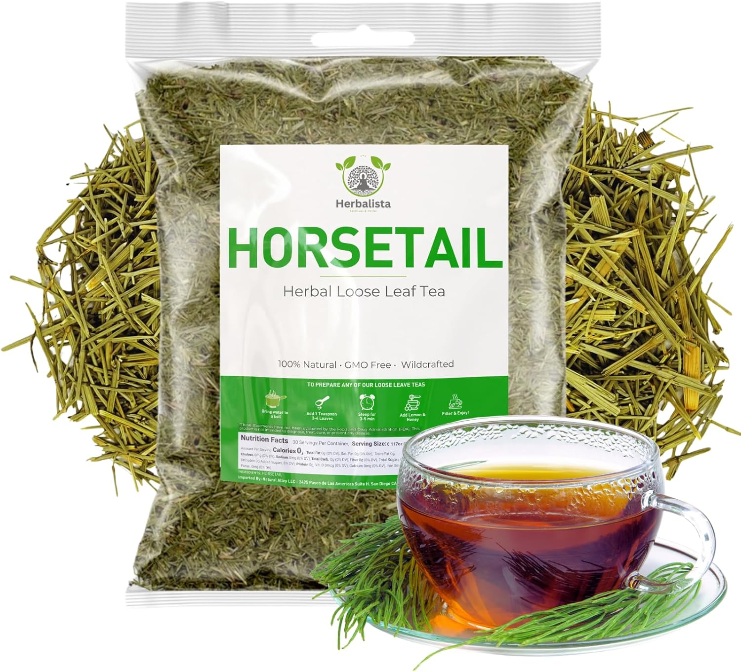 Herbalista Premium Loose Horsetail Tea (4 oz | 113g) | 100% Natural Cola de Caballo Herbal Tea | Shave Grass | Makes 50-60+ Cups | Stand-Up Resealable Bag | Crafted by Nature