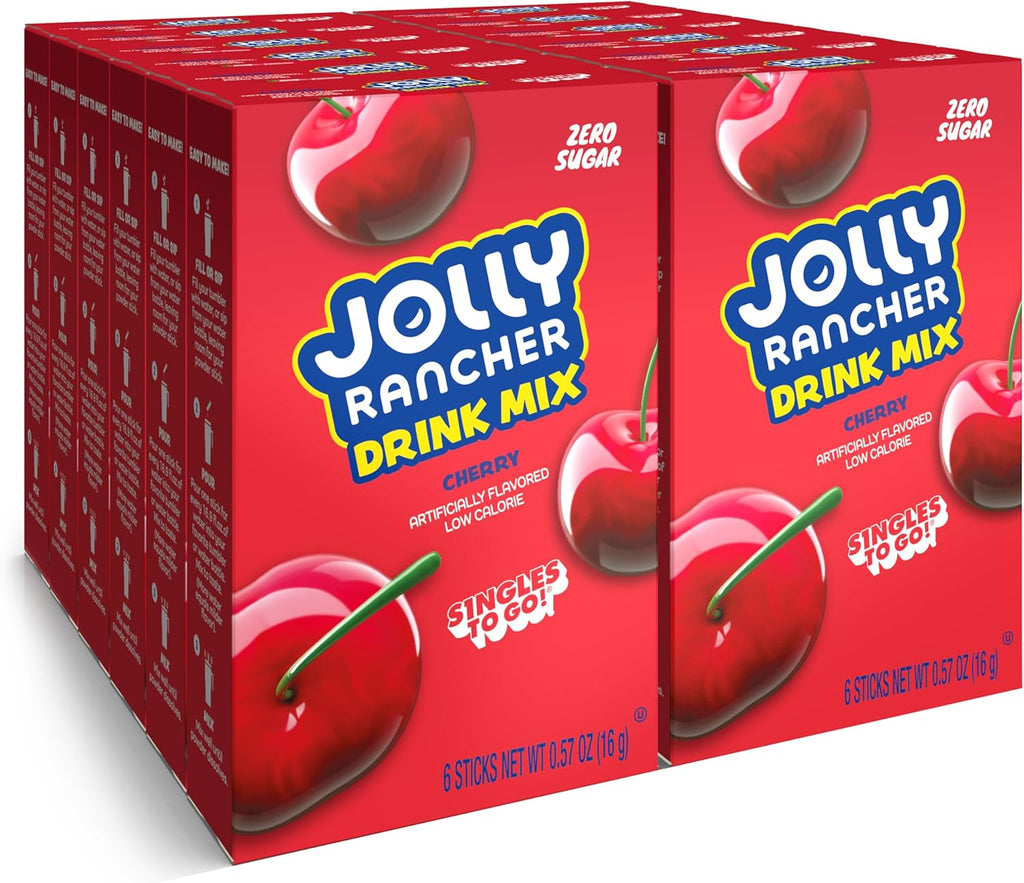 Jolly Rancher Singles To Go Drink Mix - Chery Flavored Powder Packets - 12 Boxes with 6 Packets in Each Box - 72 Total Servings - 72 Count - Enjoy Anywhere and Anytime with Friends and Family