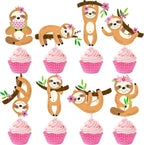 24pcs Sloth Cupcake Toppers Decorations Sloth Birthday Party Supplies Sloth Party Decorations for Kids Girls Sloth Theme Cute Animal Theme Birthday Party Wedding Baby Shower Supplies