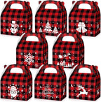 TaoBary 24 Pcs Christmas Cookie Boxes Xmas Plaid Candy Treat Boxes with Handles 3D Cardboard Christmas Gift Giving Bag with Vibrant Print for Party Gifts Candy Chocolate Treats Cookie Holiday Favor