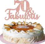 1 PCS 70 & Fabulous Cake Topper Glitter Seventy and Fabulous Cake Toppers Happy 70th Birthday Cake Pick for 70th Wedding Anniversary Birthday Party Cake Decorations Supplies Rose Gold