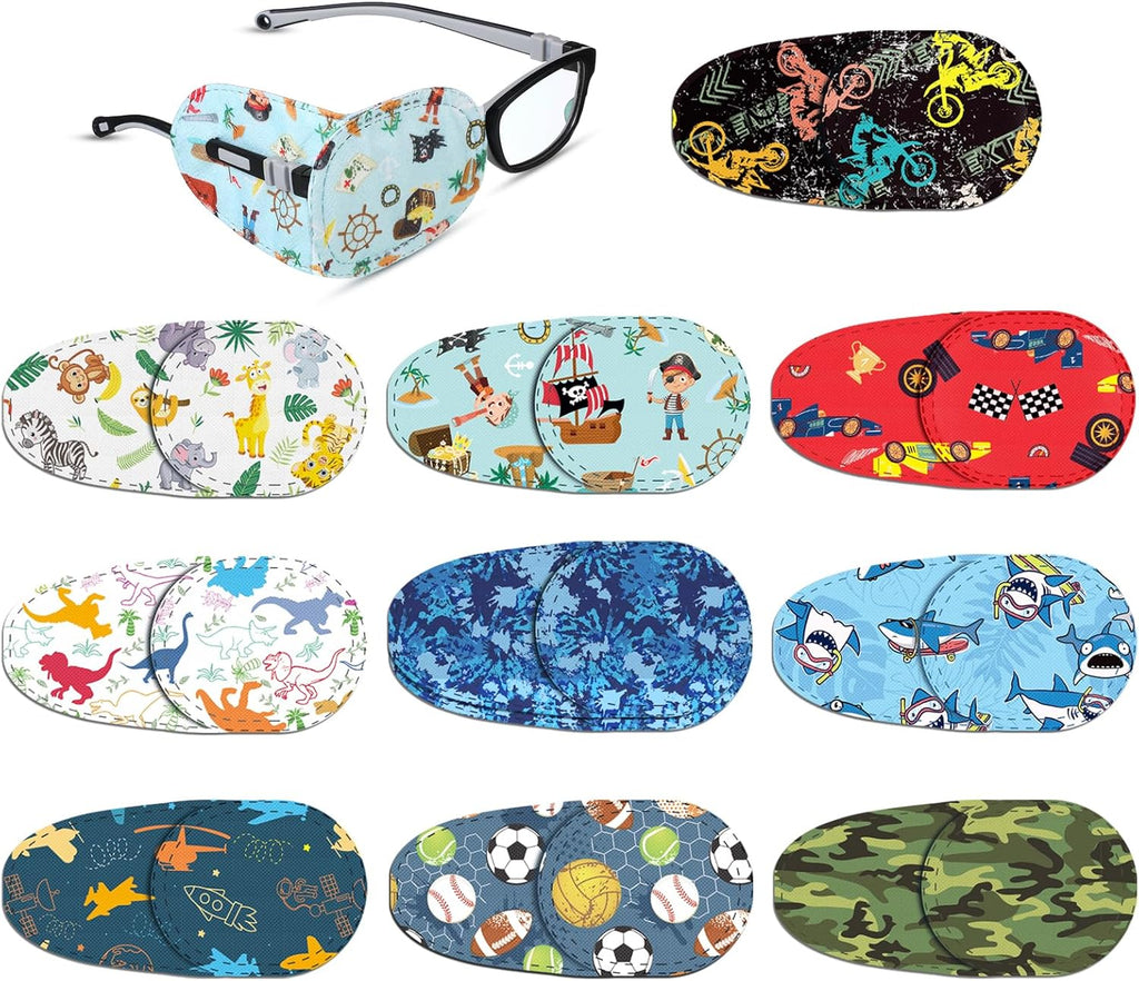 Panelee 10 Pcs Kids Eye Patches 10 Styles Adhesive Eye Patches for Boys Girls Latex Free Lazy Eyepad Bulk 4 x 2 Inch Light Blocking Cotton Adhesive Bandages for Toddler Children(Cute)