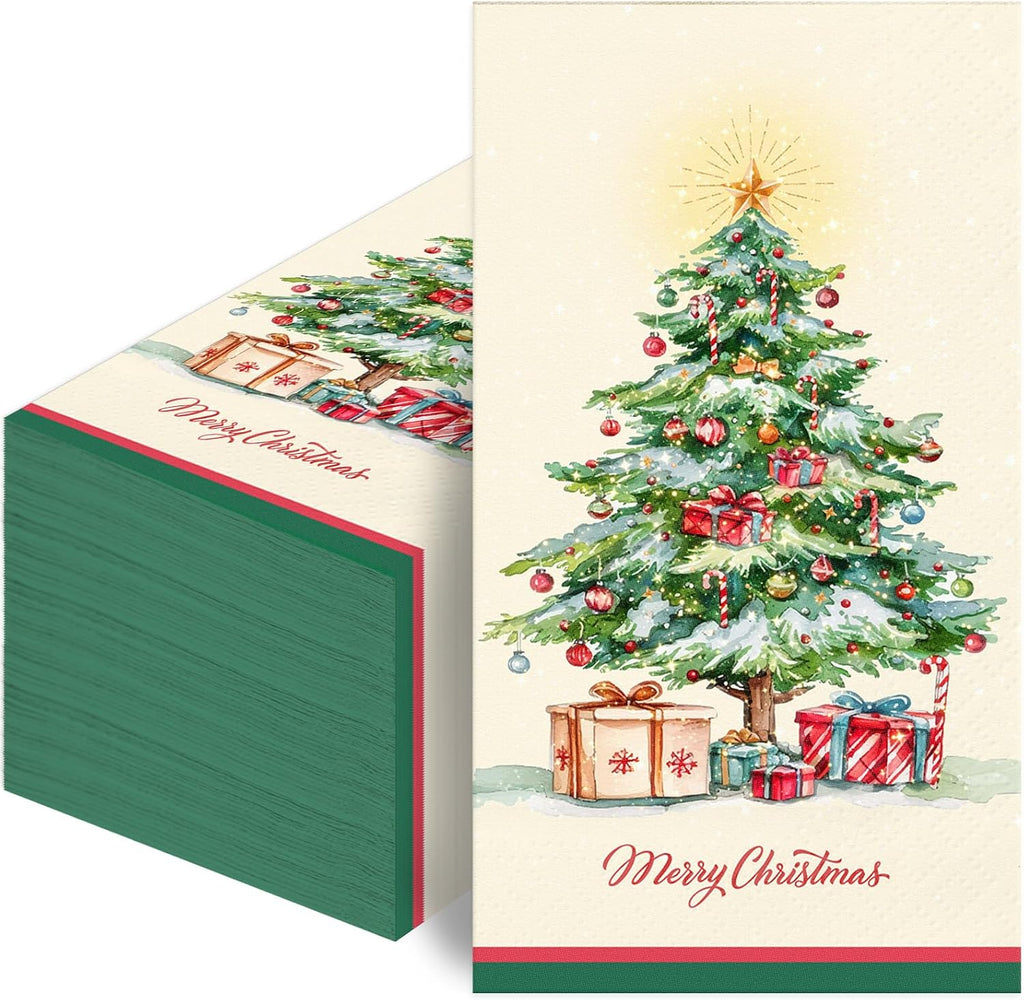 100 PCS Christmas Napkins Disposable | 3 Ply Paper Christmas Tree Napkins, Decorative Napkin for Bathroom Home Kitchen Dinner, Guest Paper Hand Towels for Xmas Winter Holiday Party Supplies