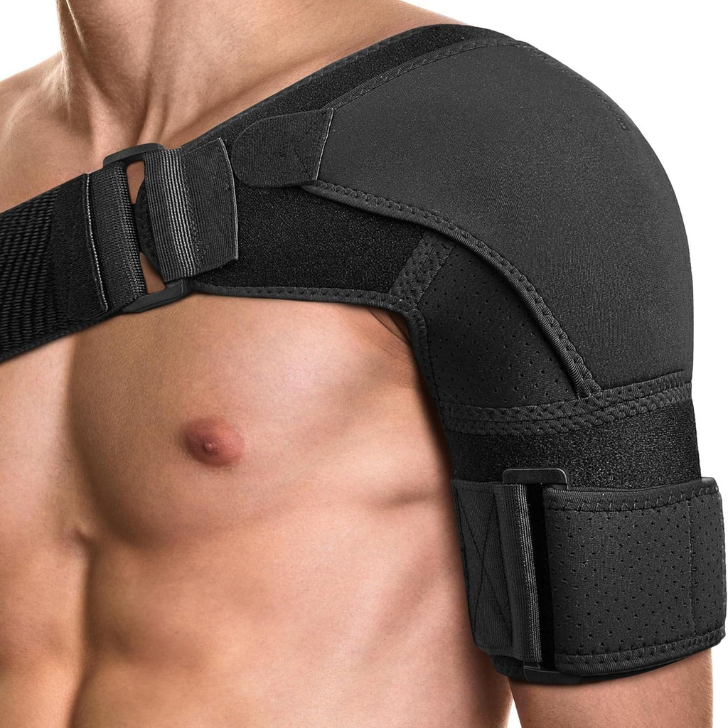 POAGL Adjustable Shoulder Brace for Men - Both Left and Right Arm - Pain Relief for Torn Rotator Cuff, Compression Support Sleeve for Dislocation, Bursitis, Tendonitis (Black, X-Large)