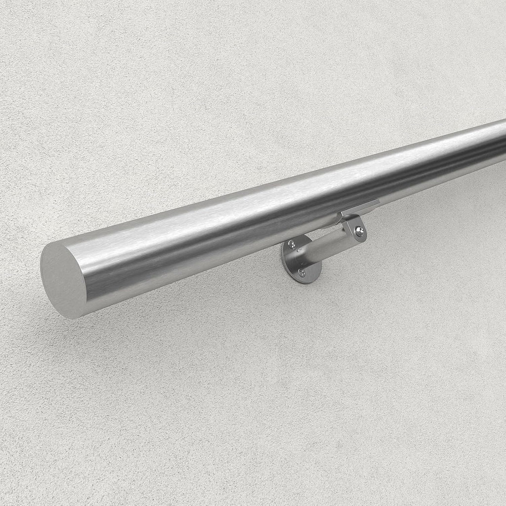 Muzata 5Ft Pre-drilled Stair Handrail 2" OD Round Brushed Wall Mounted Handrail Stainless Steel Safety Hand Rail Indoor Outdoor Stair Hand Railing Wood Concrete Brick Wall, HK27 SL4