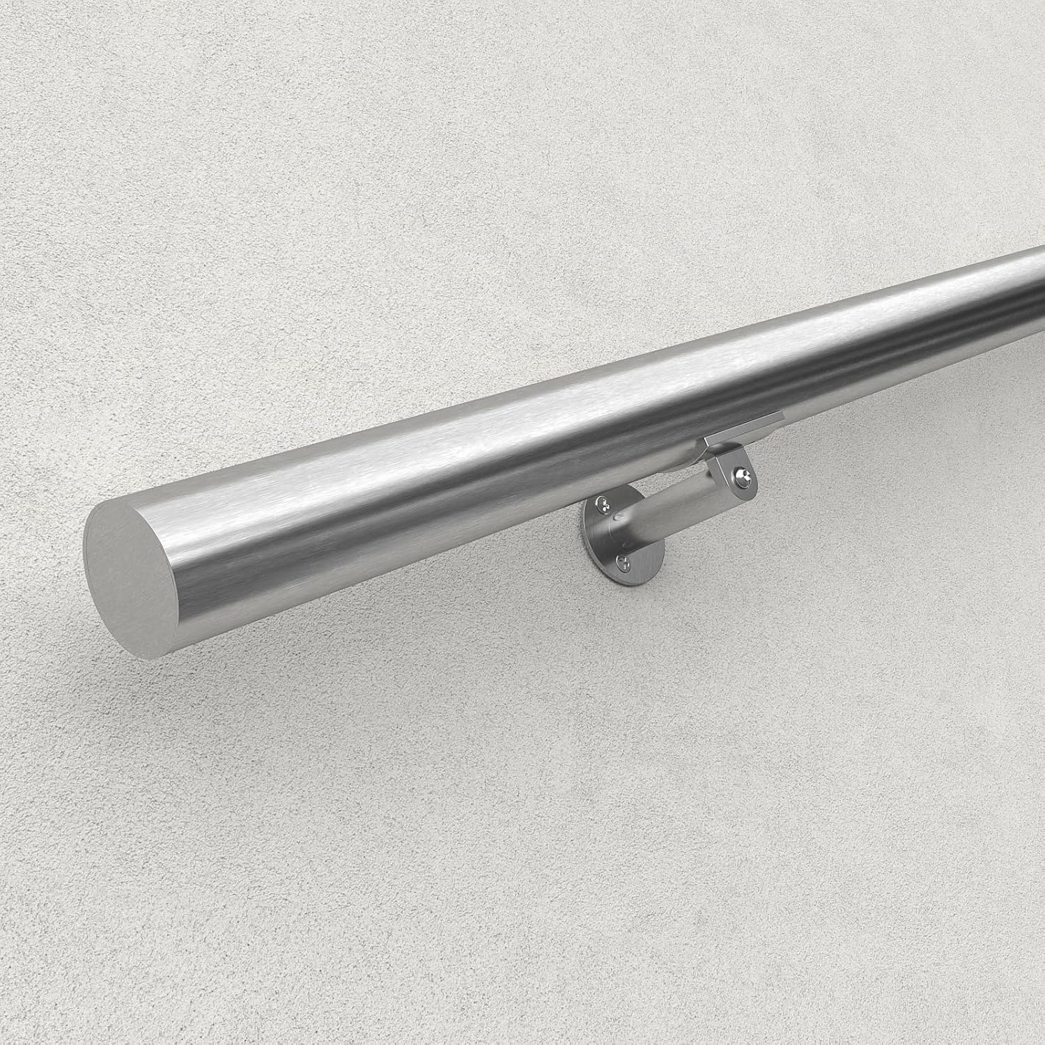 Muzata 5Ft Pre-drilled Stair Handrail 2" OD Round Brushed Wall Mounted Handrail Stainless Steel Safety Hand Rail Indoor Outdoor Stair Hand Railing Wood Concrete Brick Wall, HK27 SL4