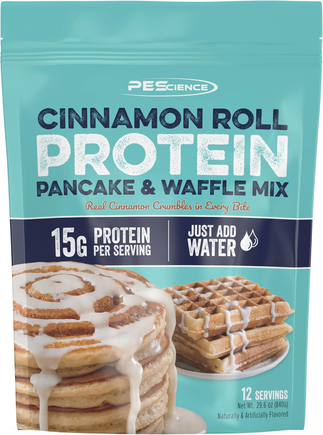PEScience Protein Pancake Mix for Protein Waffles and Pancakes, Just Add Water, Whey and Casein Blend, Amazing Taste and Fluffy Texture - Cinnamon Roll, 12 Servings