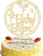 Gyufise 1Pcs Baby in Bloom Cake Topper Glitter Flower Theme Baby Shower Cake Pick Decorations Floral Baby Shower Gender Reveal Party Decorations Supplies Gold