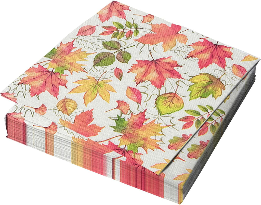20Pcs Fall Leaves Cocktail Napkins, Disposable Thanksgiving Paper Napkins, Decorative Fall Maple Leaf Beverage Dinner Hand Napkin for Autumn Harvest Birthday Holiday Party Supplies, 6.5 x 6.5 Inch