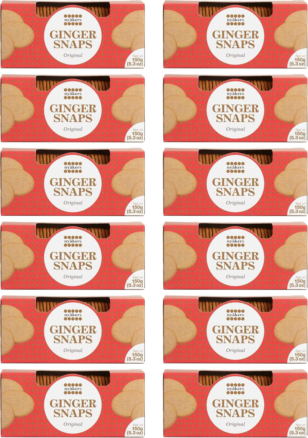 Nyakers Gingerbread Snaps Cookies - Finest Ginger Snaps Original Flavor Swedish Cookie | Perfect for Snacks On The Go | 150g - 5.3 oz | Pack of 12