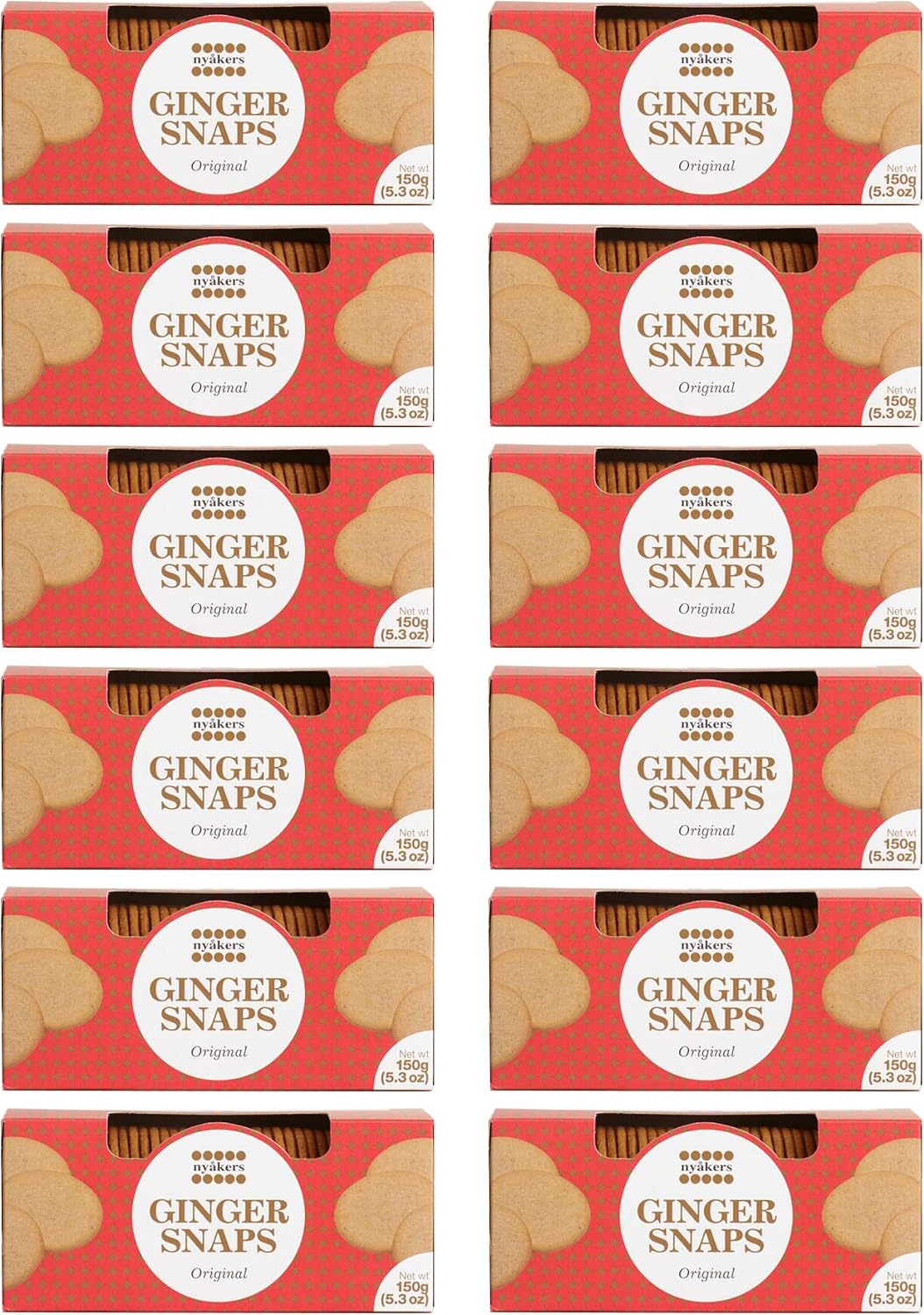 Nyakers Gingerbread Snaps Cookies - Finest Ginger Snaps Original Flavor Swedish Cookie | Perfect for Snacks On The Go | 150g - 5.3 oz | Pack of 12