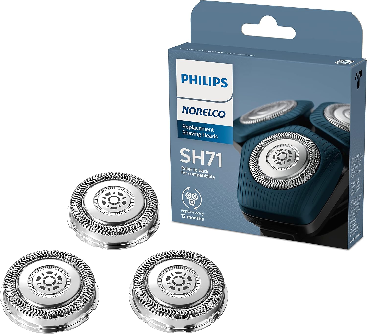 Philips Norelco Genuine SH71/52 Shaving Heads Compatible with Norelco Shaver Series 5000 Angular and 7000, Latest Version for Refreshed RQ12/70, RQ12/60, SH60/70, and SH70/70