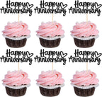 24 PCS Happy Anniversary Cupcake Toppers Glitter Wedding Anniversary Cupcake Picks Decorations for Wedding Anniversary Birthday Party Supplies Black