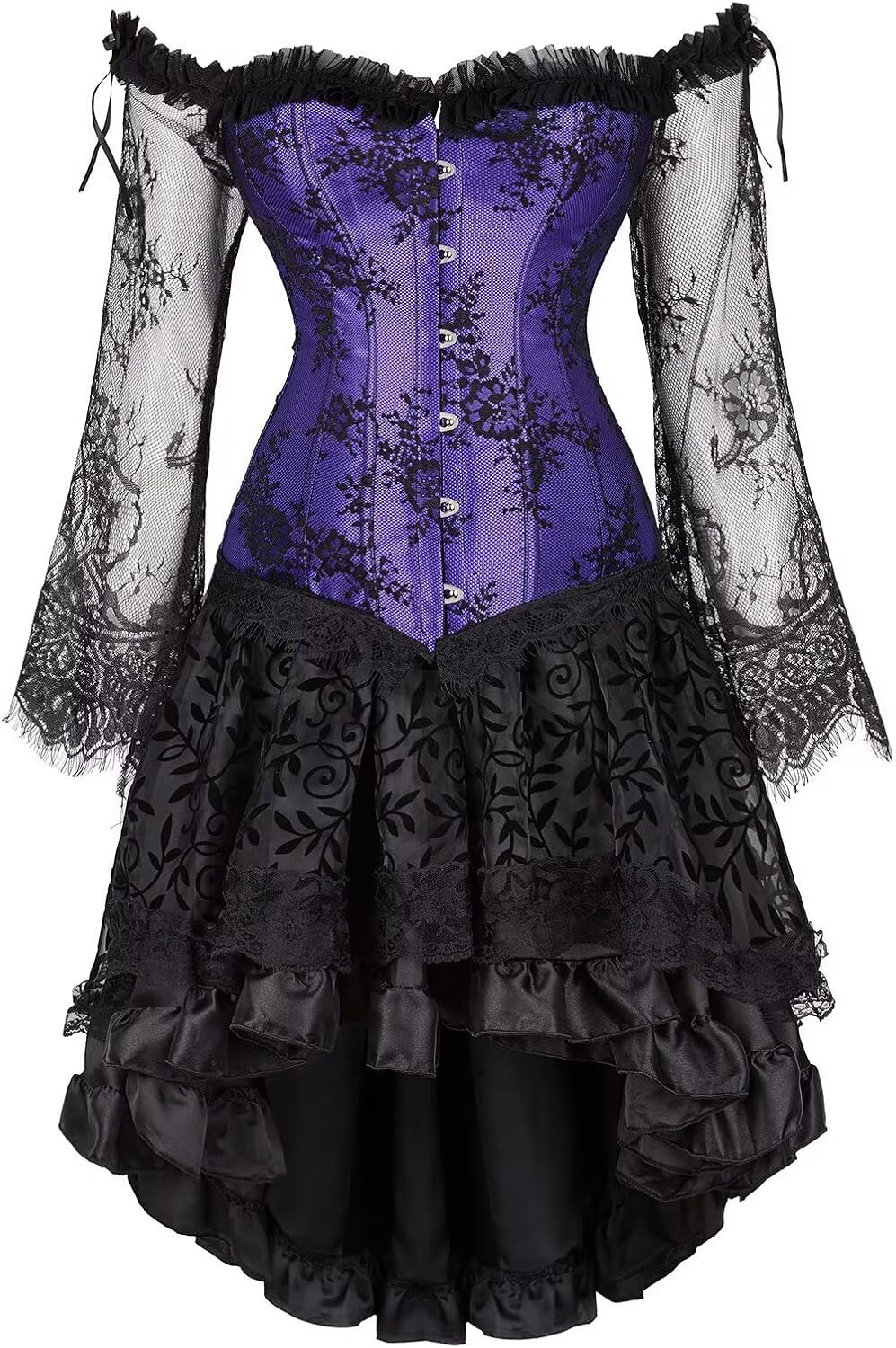 Jutrisujo Corset Top Skirt Set Dress Bustier Lace Long Sleeves Floral Plus Size Costume Halloween Women