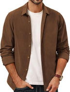 PJ PAUL JONES Mens Corduroy Button Down Shirt Jacket Casual Long Sleeve Shacket Lightweight Textured Untucked Shirts