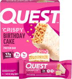 Quest Nutrition Crispy Birthday Cake Protein Bar, 17g Protein, 1g Sugar, 2g Net Carbs, Gluten Free Protein Snack, Keto Friendly, 4 Count